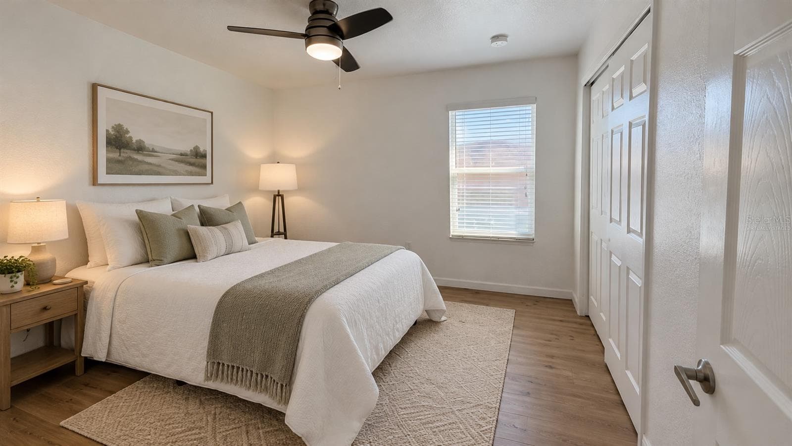 Virtually staged - Bedroom. Digital furniture and decor illustrate a possible layout; furnishings are not included. Original unstaged view retained. - 2255 SHEBOYGAN PL, KISSIMMEE