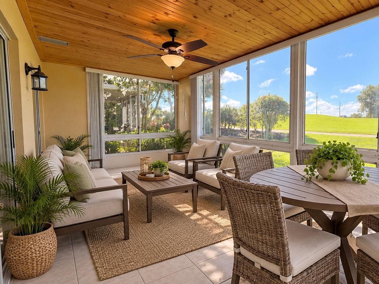 Virtually staged back lanai with windows and screens. - 324 WEXFORD TER #171, VENICE