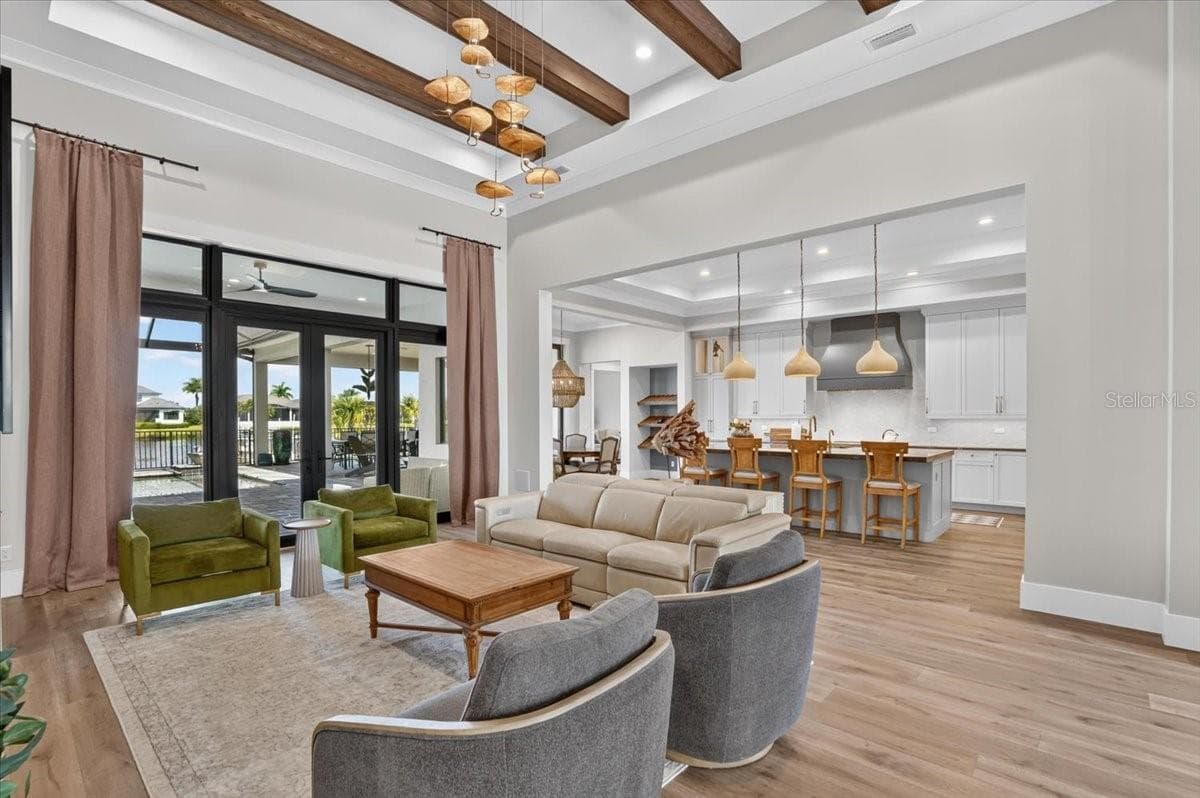 Wood Beams, Designer Lighting and Custom PGT French Doors - 1625 RIO VISTA TER, PARRISH