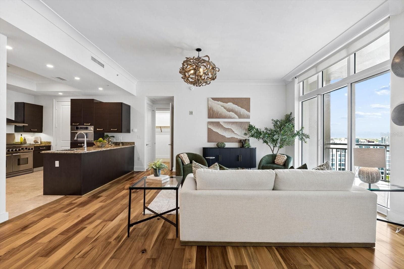 Living room & kitchen view - 1350 MAIN ST #1703, SARASOTA