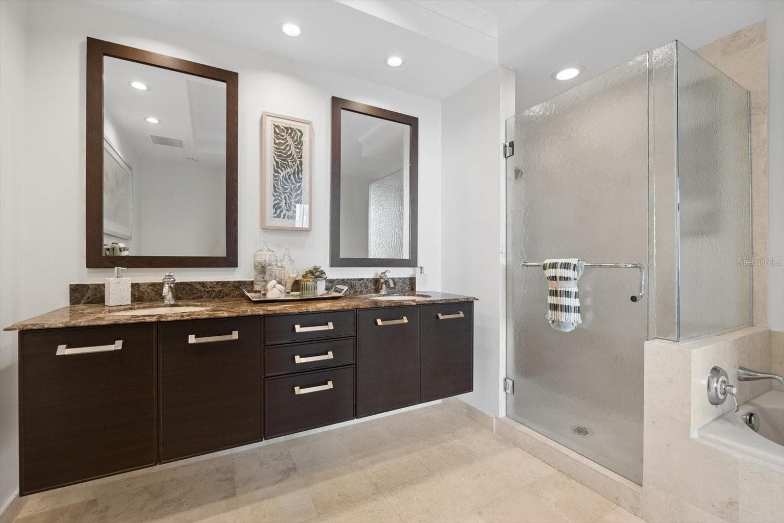 Primary bathroom with stone counters & dal sinks - 1350 MAIN ST #1703, SARASOTA