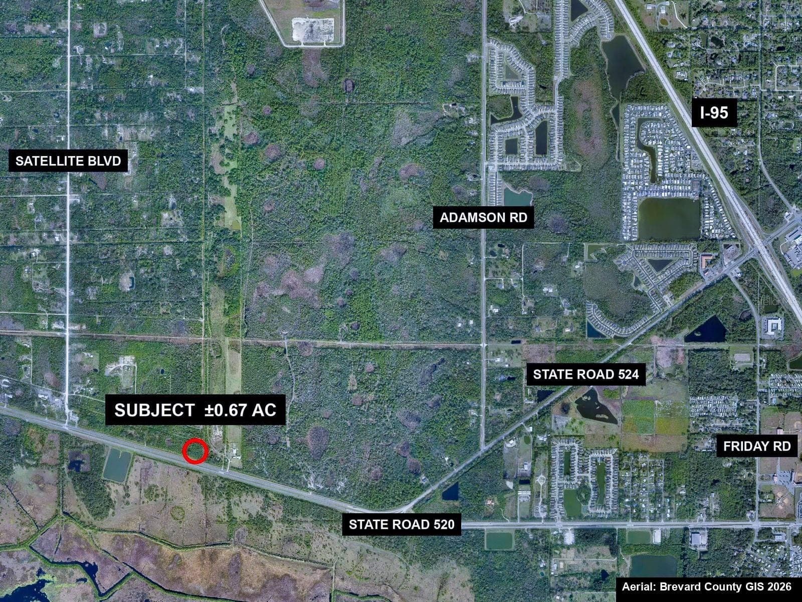 Location map. Subject circled in red on SR 520 west of I-95, near SR 524, Adamson Rd and Friday Rd. - STATE ROUTE 520, COCOA