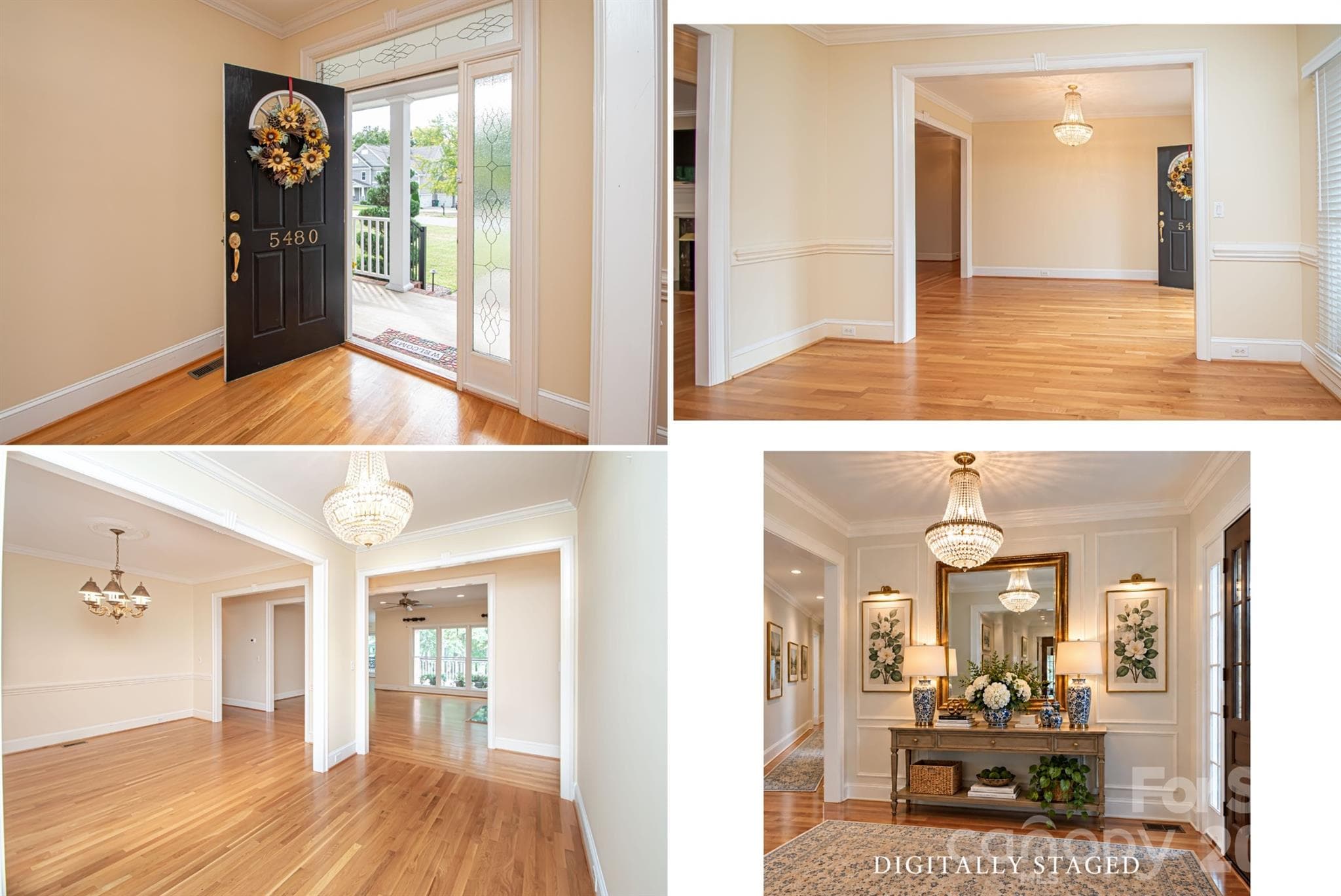 FOYER 8'x3': Crystal Chandelier with medallion base. Dimmable Lights, Fresh Paint 10/26. New Lock front door 9/26. - 5480 Glen Forest Drive, Charlotte