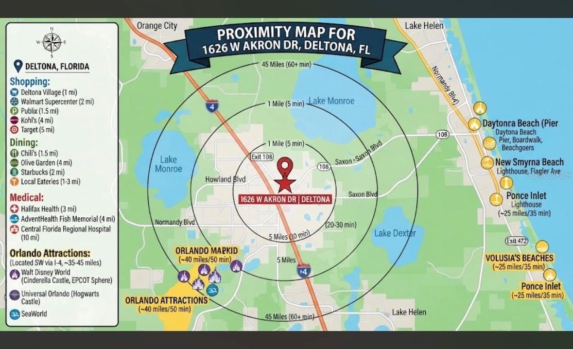 Visual Proximity Map - 1626 W AKRON DR, DELTONA