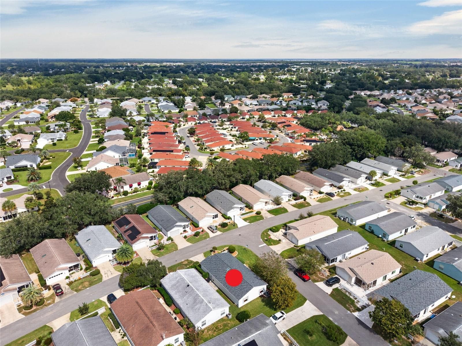 AERIAL – Looking Northeast – Mature oaks shade the neighborhood, with the SANTO DOMINGO POSTAL STATION right around the corner and Spanish Springs Town Square easily reached within 8 mins via El Camino Real. - 2124 ESCOBAR AVE, THE VILLAGES