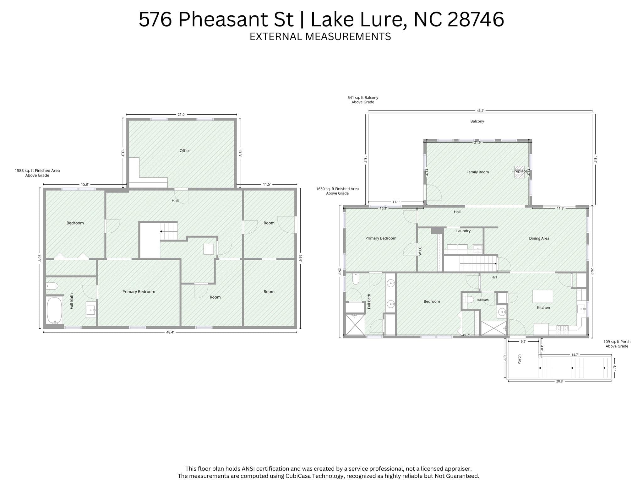 External Floor Plan Measurements - 576 Pheasant Street, Lake Lure