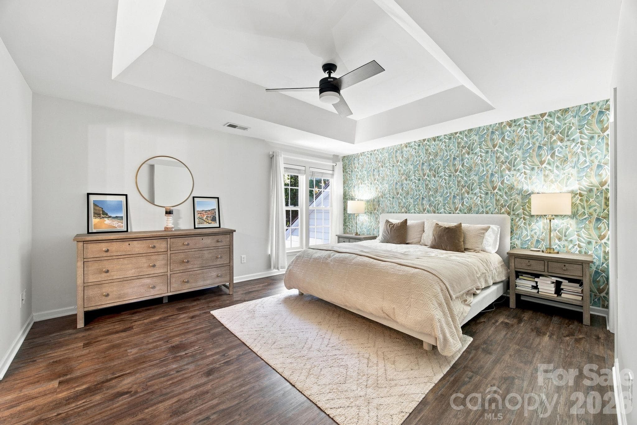 Primary Bedroom Suite with Tray Ceiling and wallpaper accent wall2335 Whitford LaneCharlotte NC 28210 - 2335 Whitford Lane, Charlotte