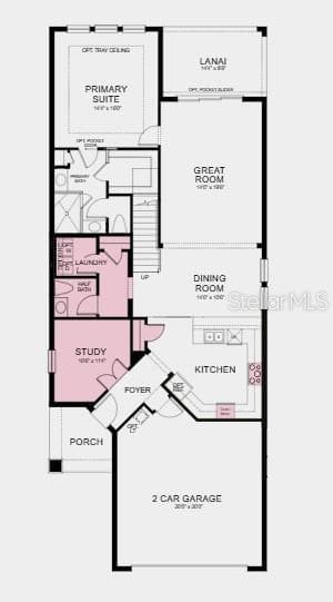 Floor 1~ Additional Highlights Include: 8' interior doors, single pocket door at primary suite to bath, extended flooring to primary suite and closet, washer and dryer, and GE refrigerator - 5091 LOST KEY PL, ST CLOUD