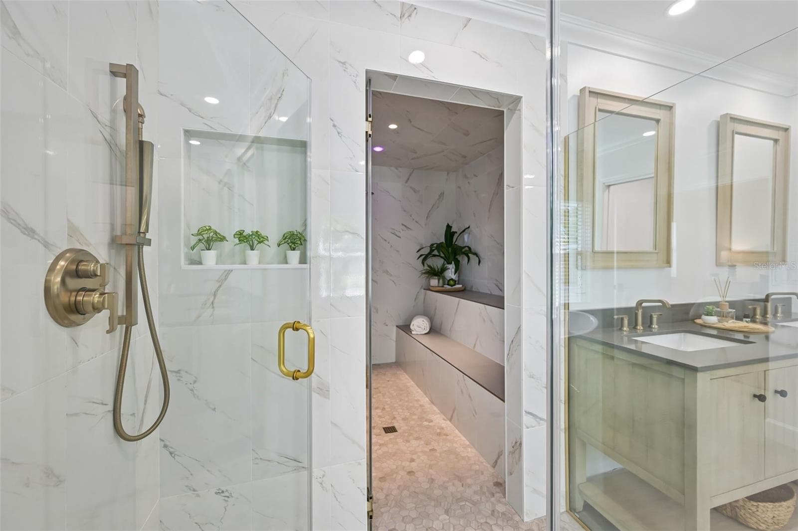 Beautiful large walk-in shower that lead to a... - 5060 18TH AVE W, BRADENTON