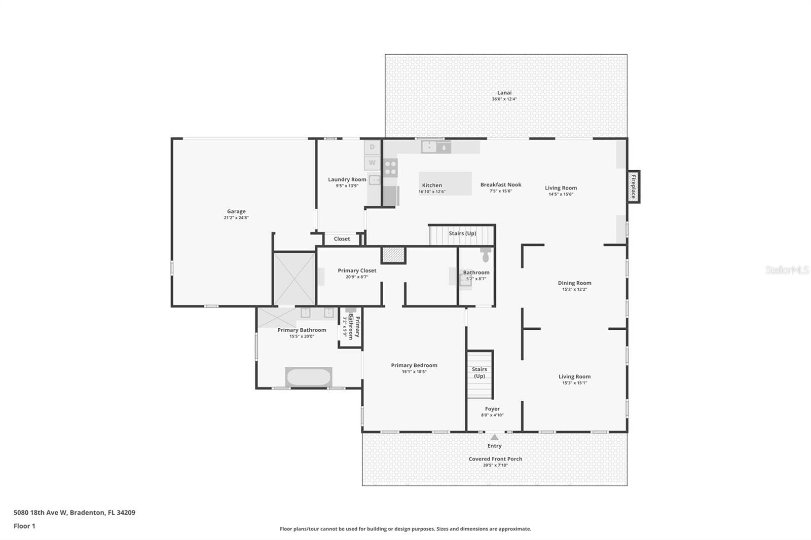 Floor plan of first floor. - 5060 18TH AVE W, BRADENTON