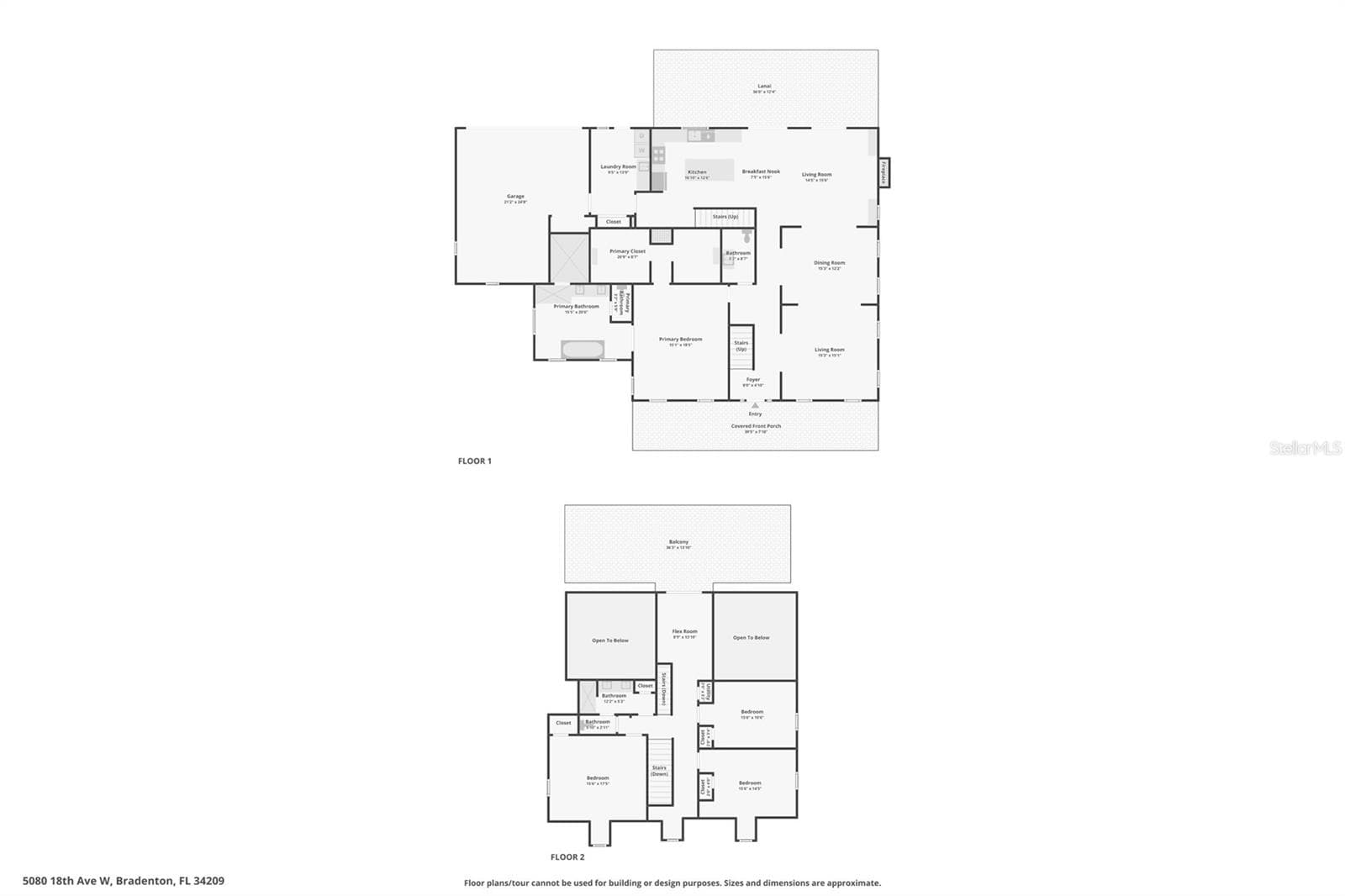 Floor plan of first and second floor. - 5060 18TH AVE W, BRADENTON