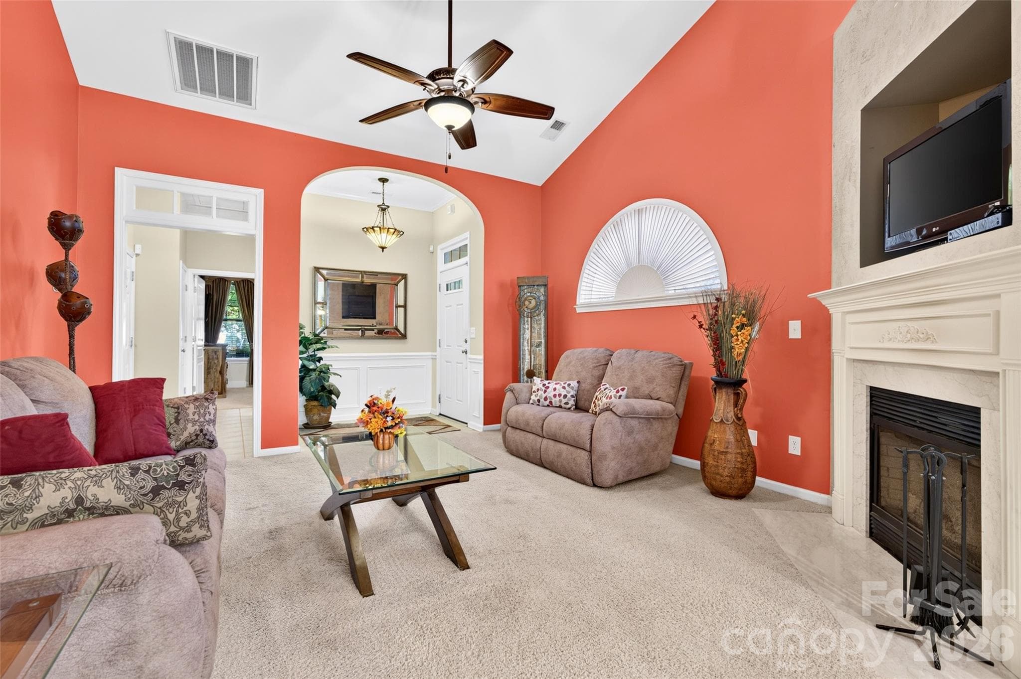 Living area with gas log fireplace - 8432 Brookings Drive, Charlotte
