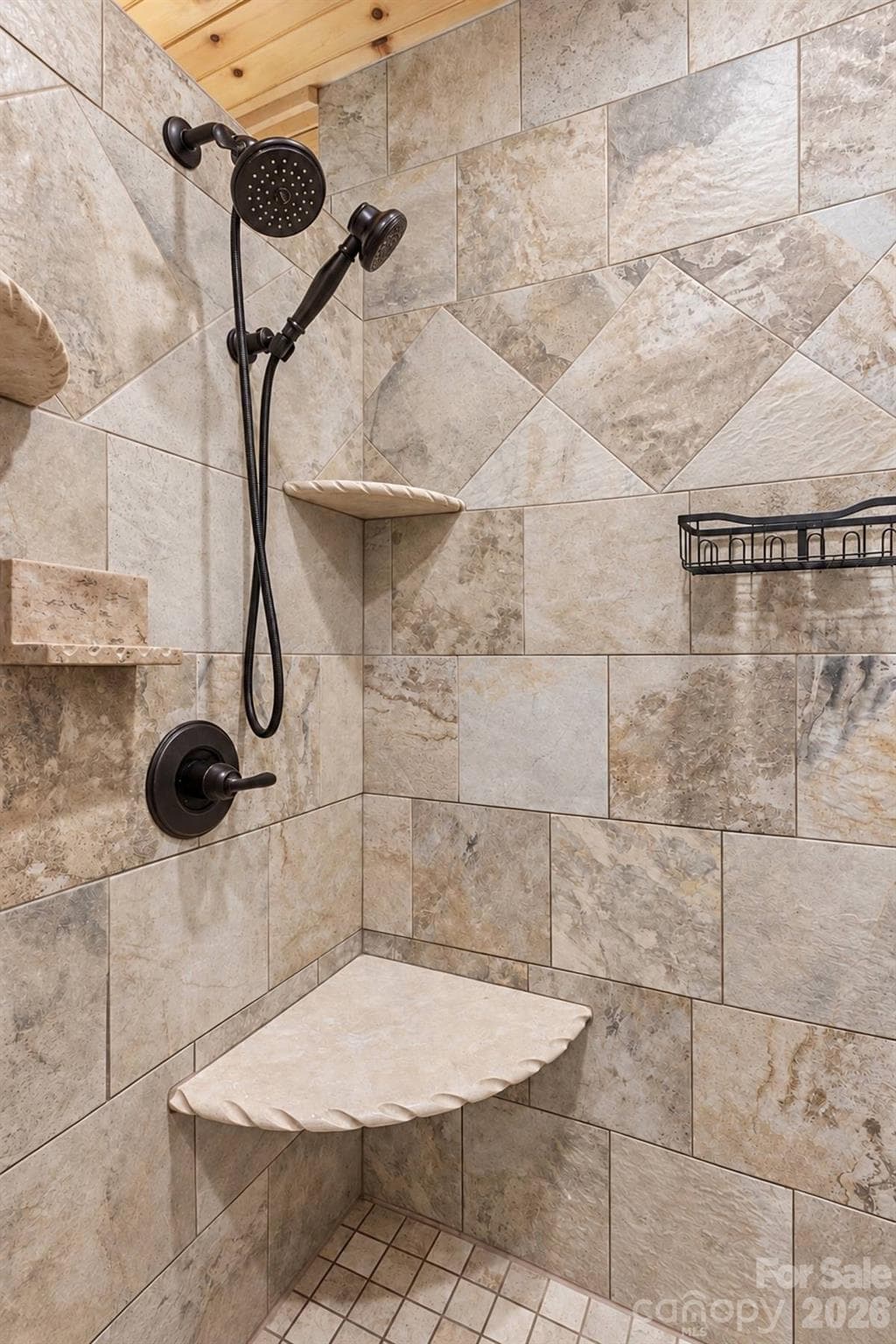 Tiled walk-in shower in the primary bath - 18 Fairway Run, Bryson City