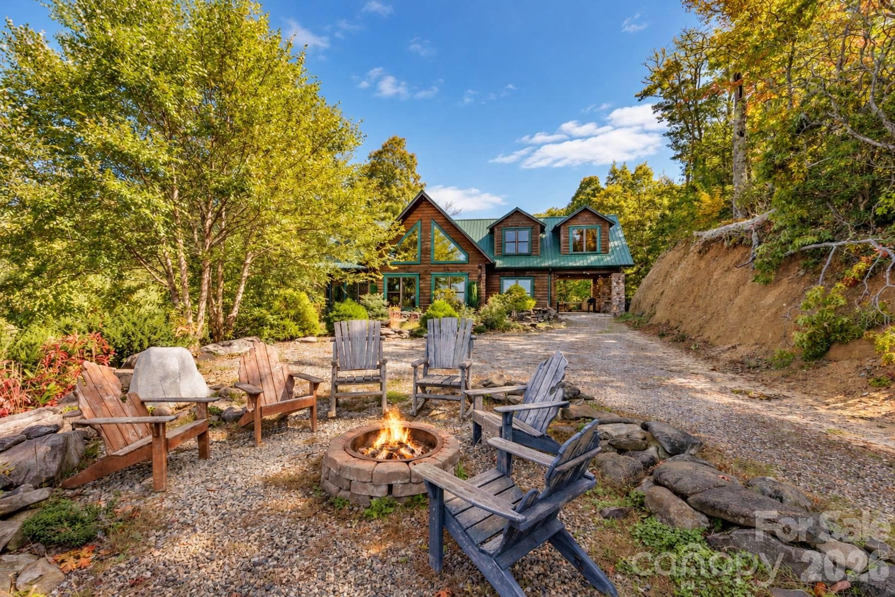Firepit with the home behind - 18 Fairway Run, Bryson City