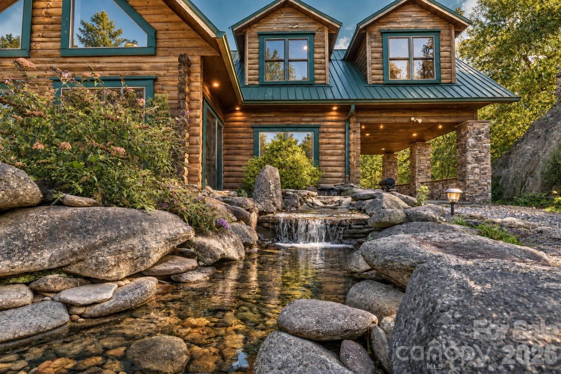 Custom water feature and landscaping - 18 Fairway Run, Bryson City