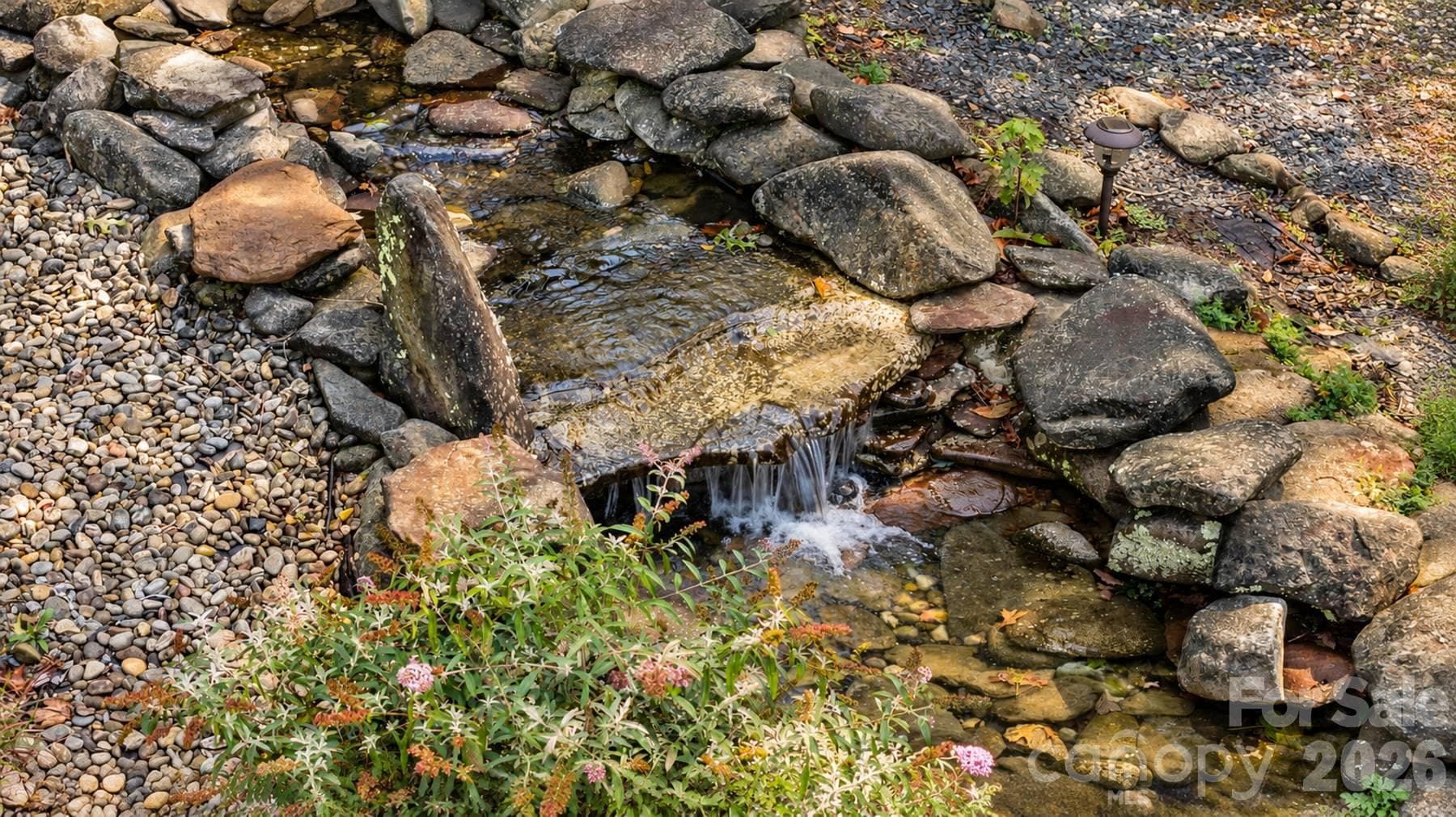 Custom water feature detail - 18 Fairway Run, Bryson City