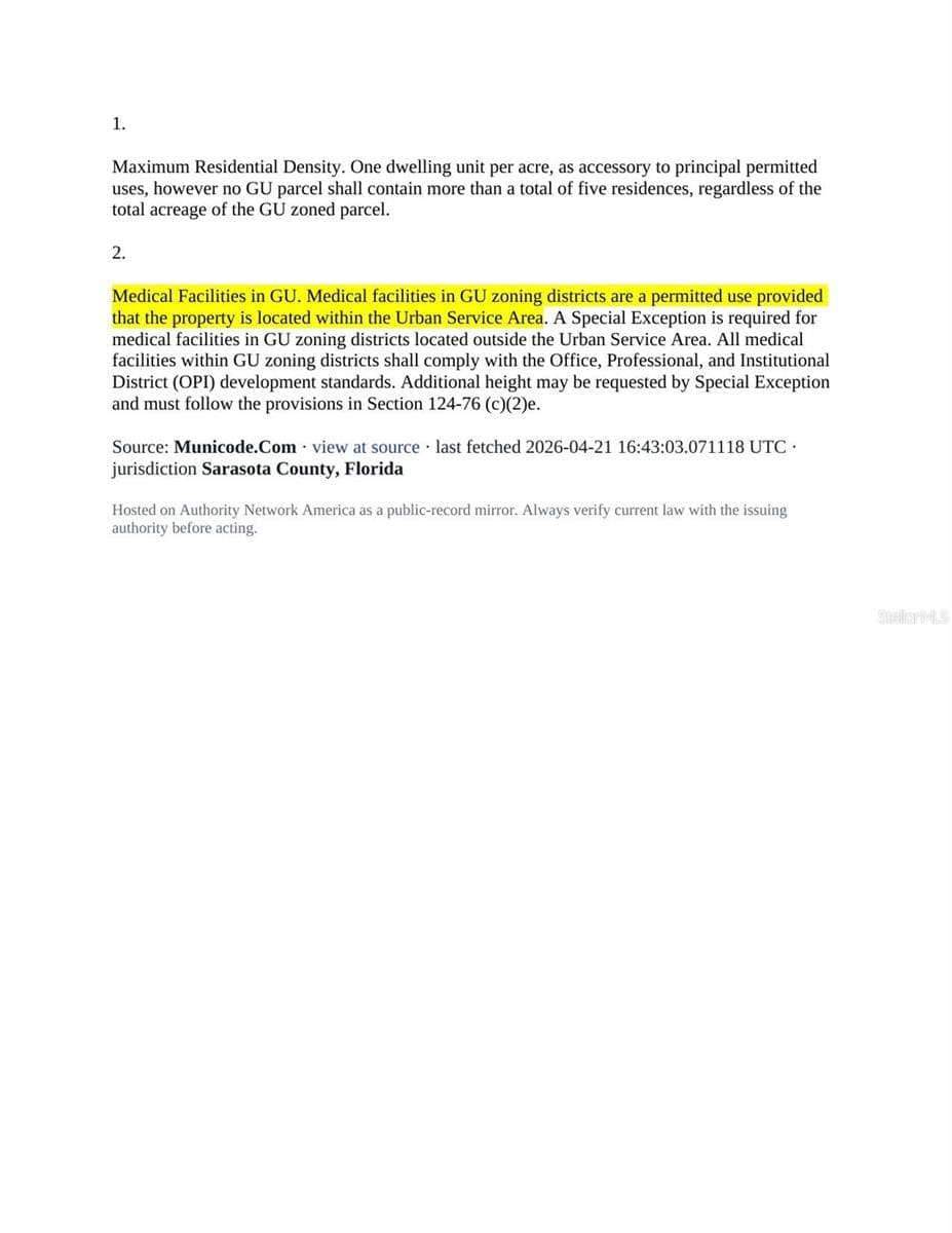 GU Zoning Info - 4800 STATE ROAD 776, VENICE