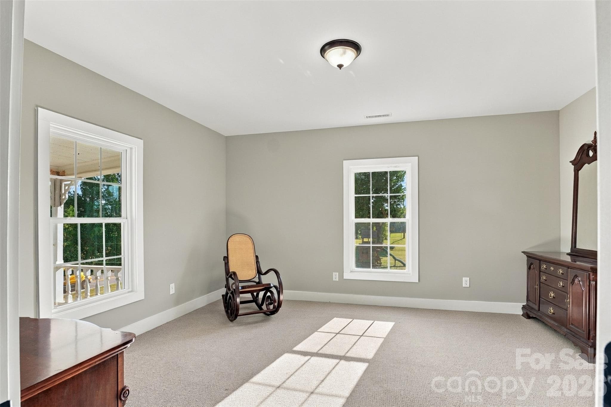 Upstairs Bedroom #3 with window overlooking the upper deck of the front porch - 3098 Irene Bridge Highway, Hickory Grove