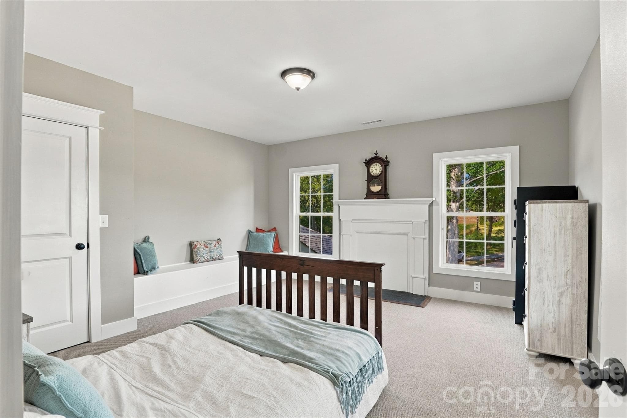Upstairs bedroom #4 with old fireplace (non-funtioning) surround, built-in bench and closet - 3098 Irene Bridge Highway, Hickory Grove