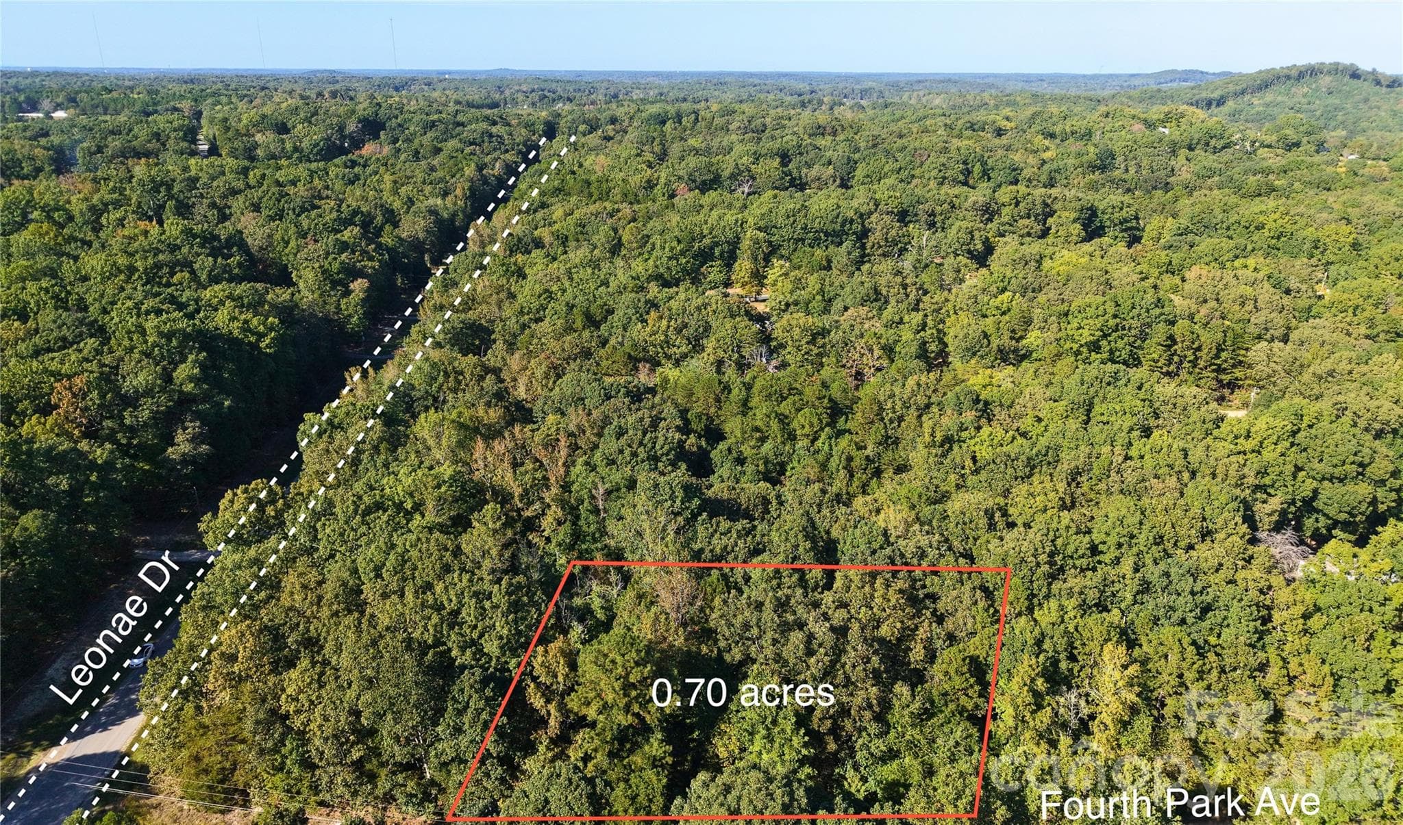 Drone view along Leonae Dr with the approximate 0.70 acre outline on Fourth Park Ave, Randleman NC. Lot lines are approximate; no survey. - 00-00 Fourth Park, Randleman