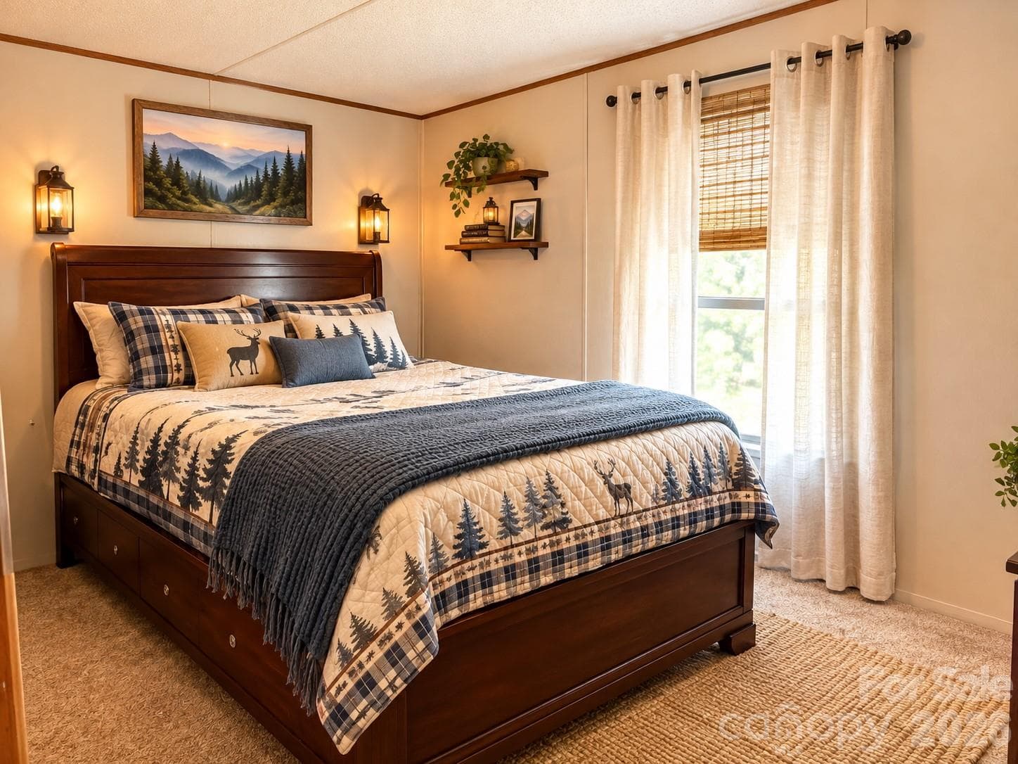 Bedroom 2 with AI decoration and bedspread - 492 Chestnut Mountain Road, Spruce Pine