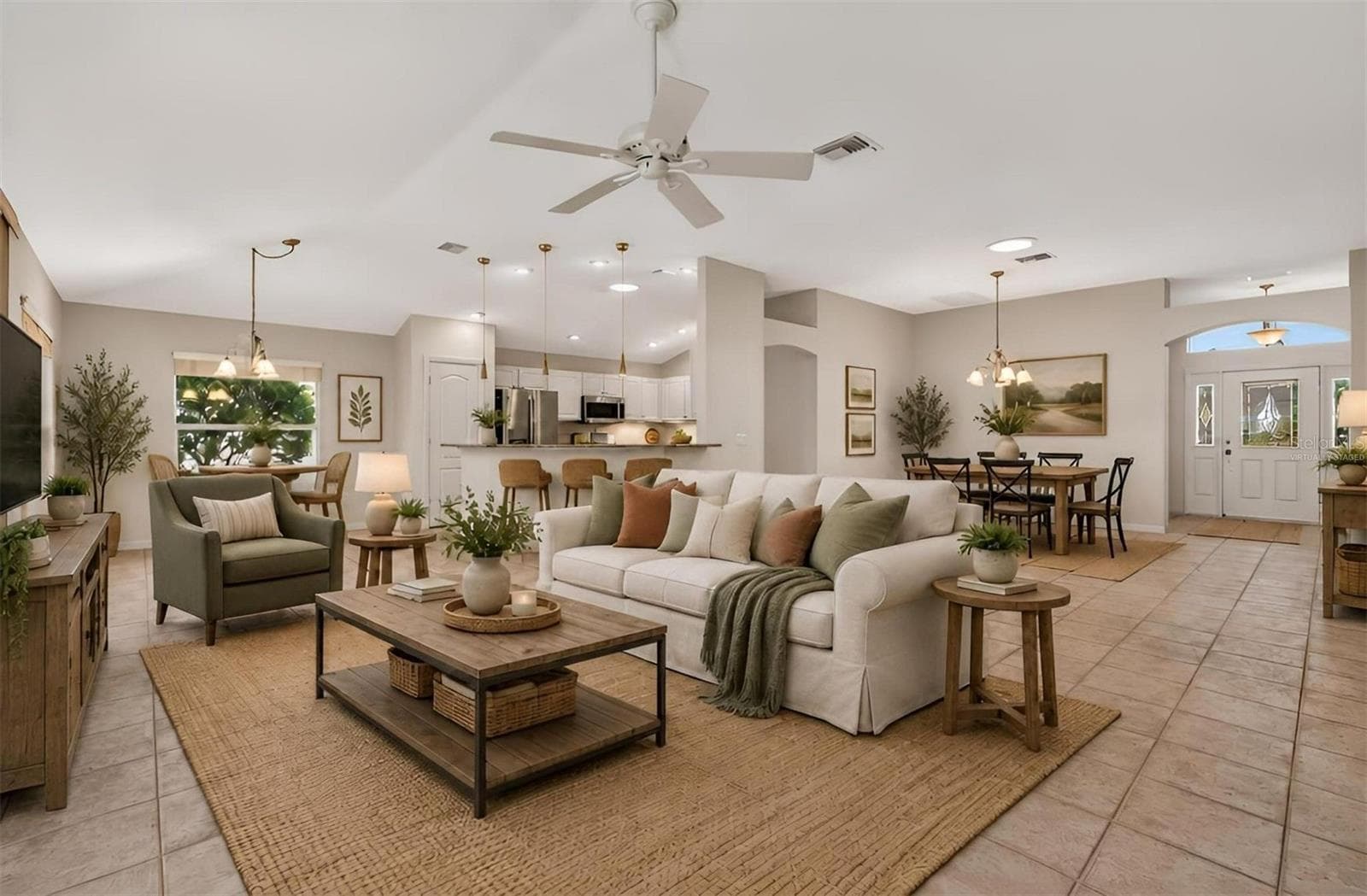 Living, Dining, Kitchen, and Dinette-Virtually Staged - 16840 SE 85TH SAPELO CT, THE VILLAGES