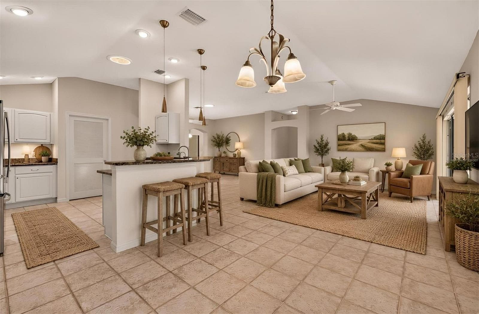 Living, Kitchen, and Dinette-Virtually Staged - 16840 SE 85TH SAPELO CT, THE VILLAGES