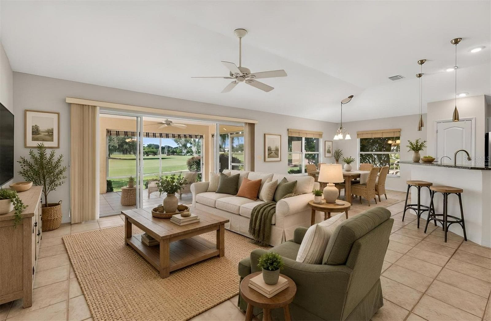Living, Kitchen, and Dinette-Virtually Staged - 16840 SE 85TH SAPELO CT, THE VILLAGES