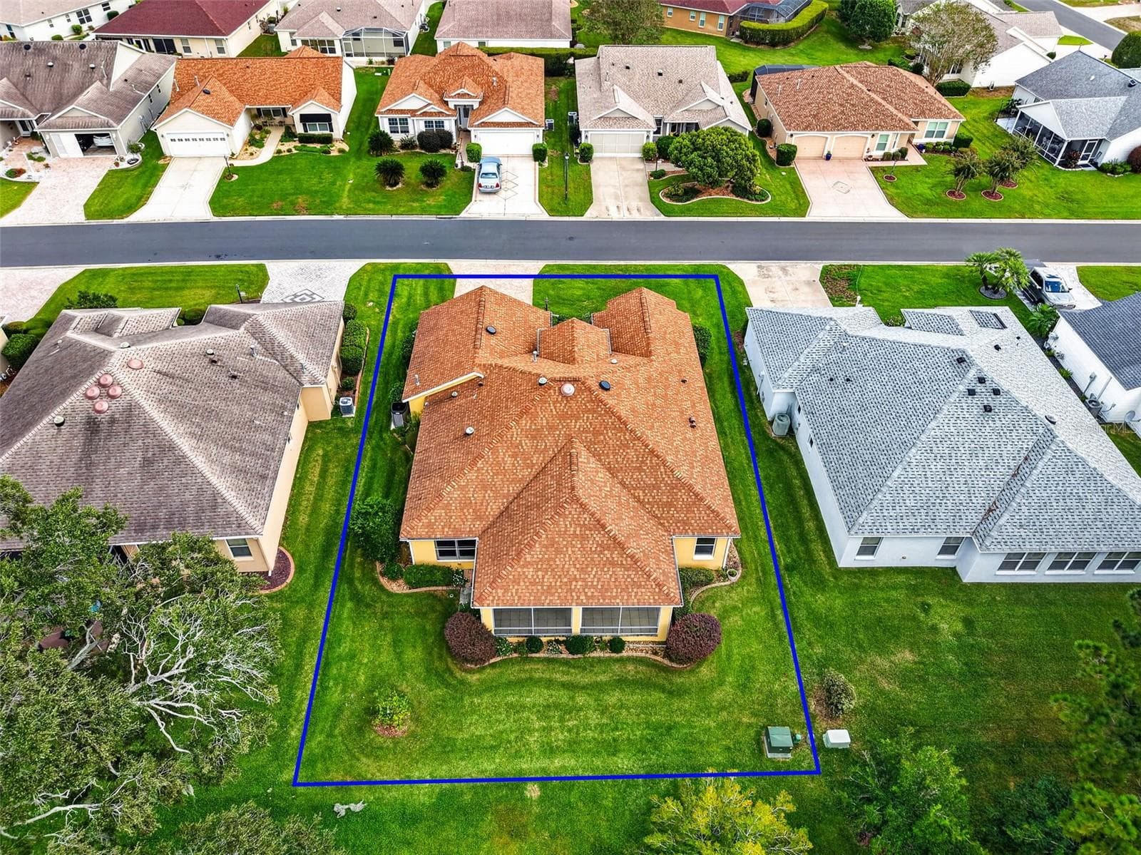Aerial Rear Elevation with Property Lines - 16840 SE 85TH SAPELO CT, THE VILLAGES