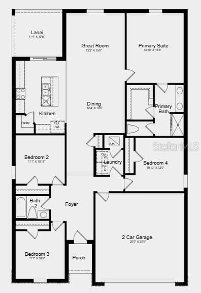 Floor Plan ~ Additional Highlights Include: GE refrigerator, laundry pkg, extended LVP flooring, whole house blinds, and vertical blinds on sliding doors - 13745 TROPICAL BREEZE WAY, HUDSON