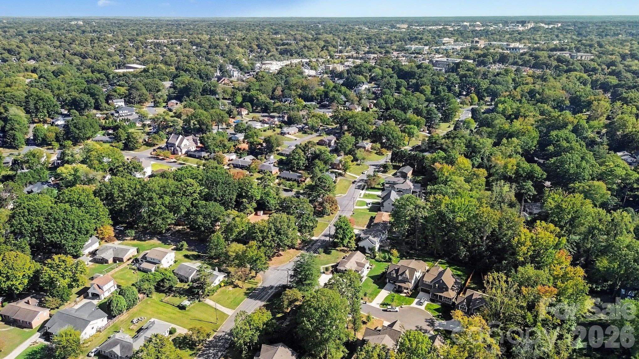 Arial of the neighborhood shows Park Road Shopping Center nearby for all your day-to-day needs. - 640 Heather Lane, Charlotte