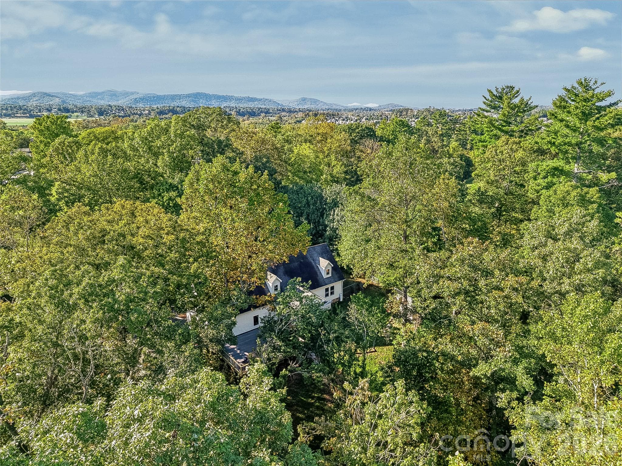 Aerial view of home with the mountains in the distance - 2122 N Rugby Road, Hendersonville