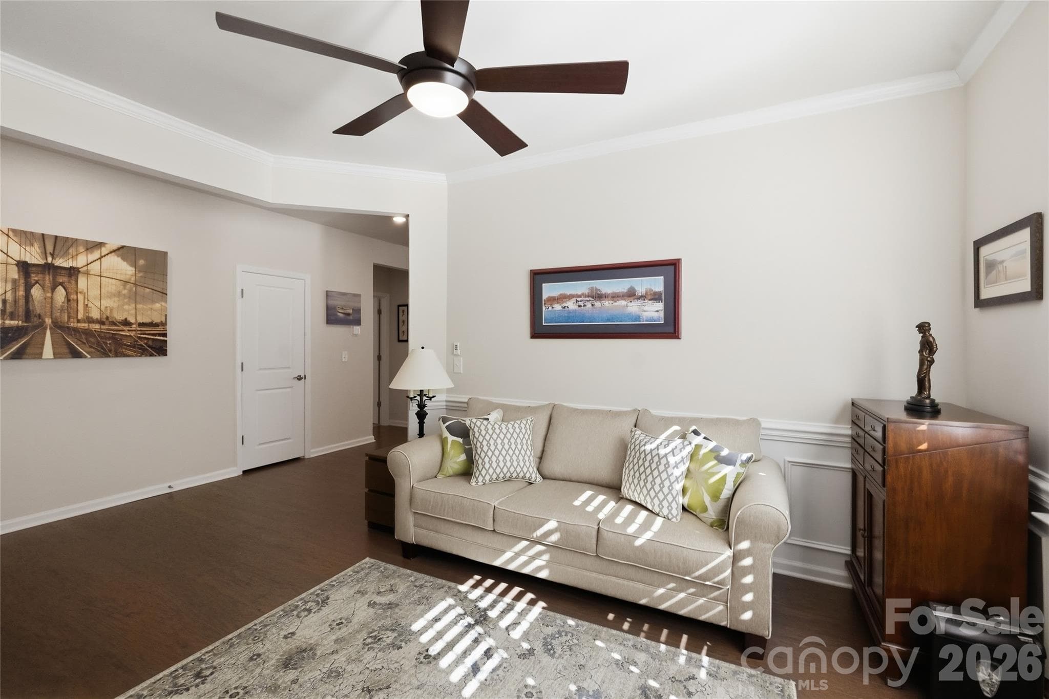 Living Room with upgraded ceiling fan - 3162 Windhaven Lane, Tega Cay