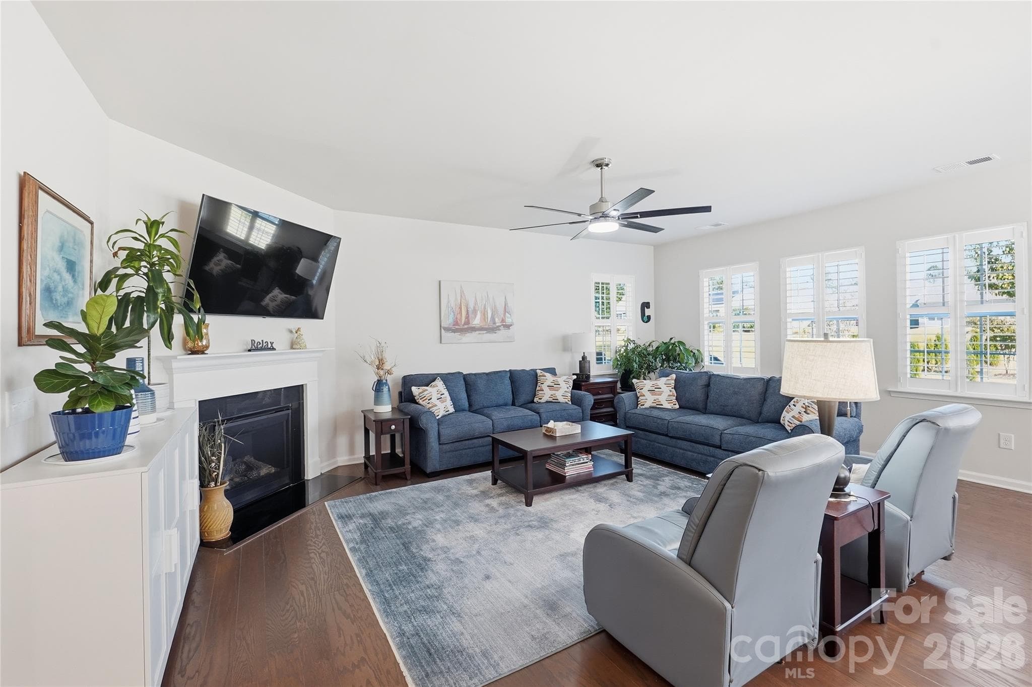 Gas log fireplace in Great Room - 3162 Windhaven Lane, Tega Cay