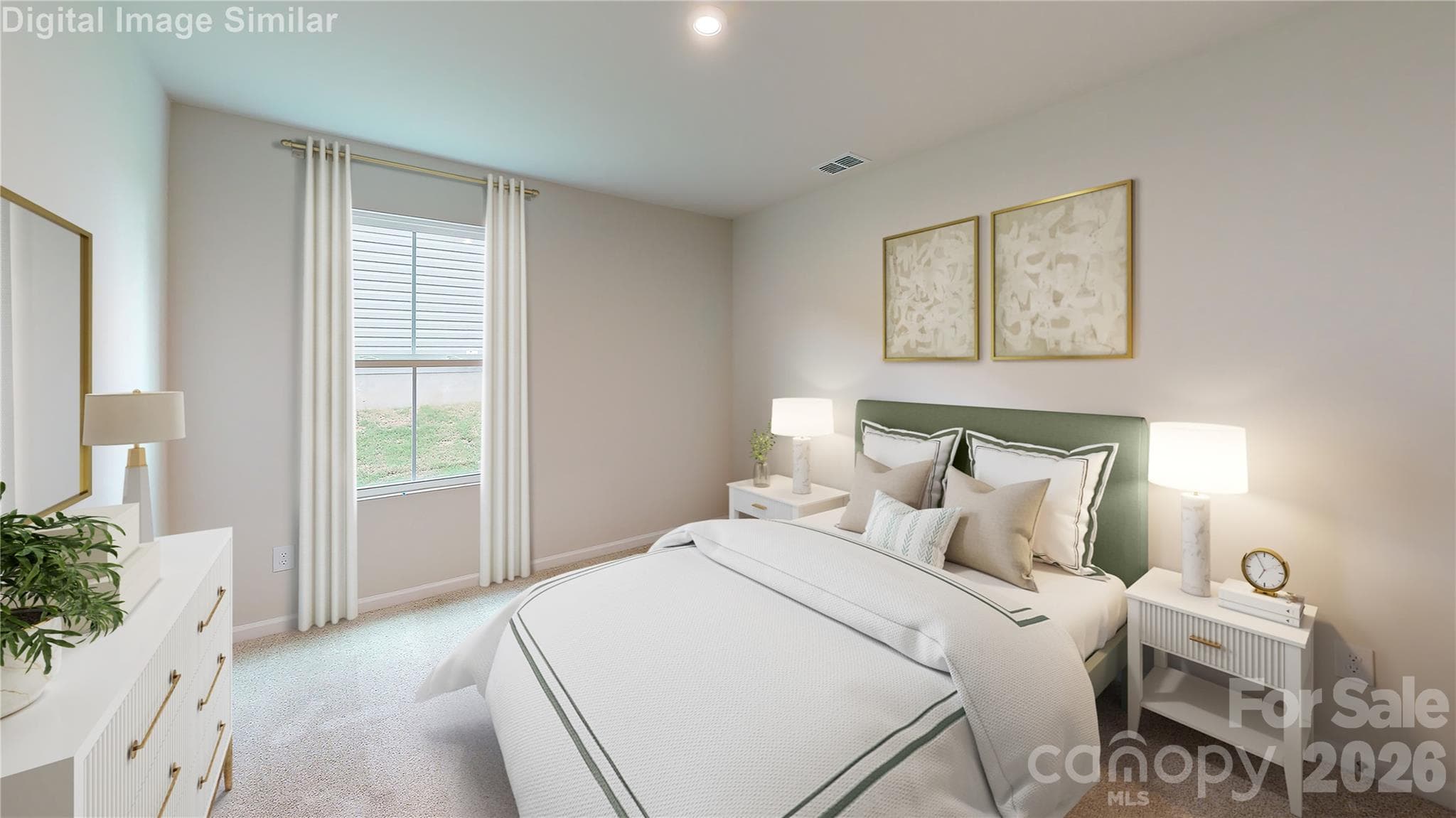 A generous first-floor primary suite promises a private, serene escape for family and guests, its window looking out to a quiet backyard. - 833 E Liberty Street, China Grove