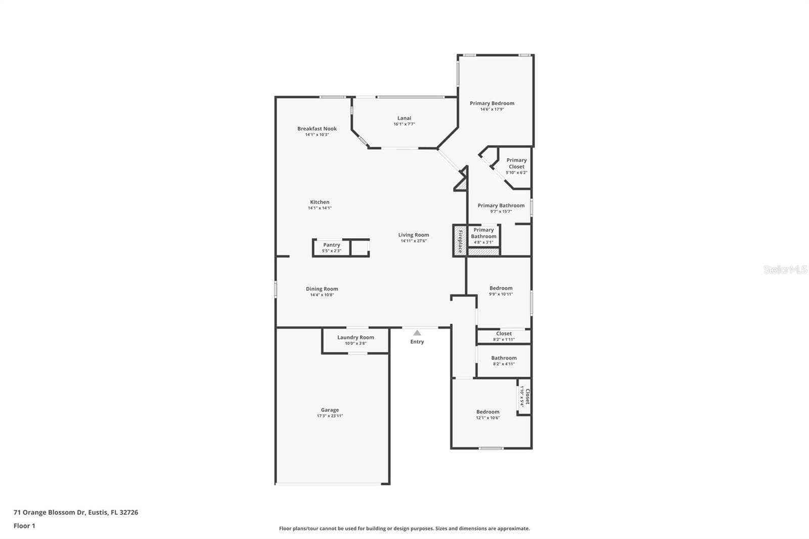 Floor plan showing open living spaces, eat-in kitchen space and split floor plan. - 71 ORANGE BLOSSOM DR, EUSTIS