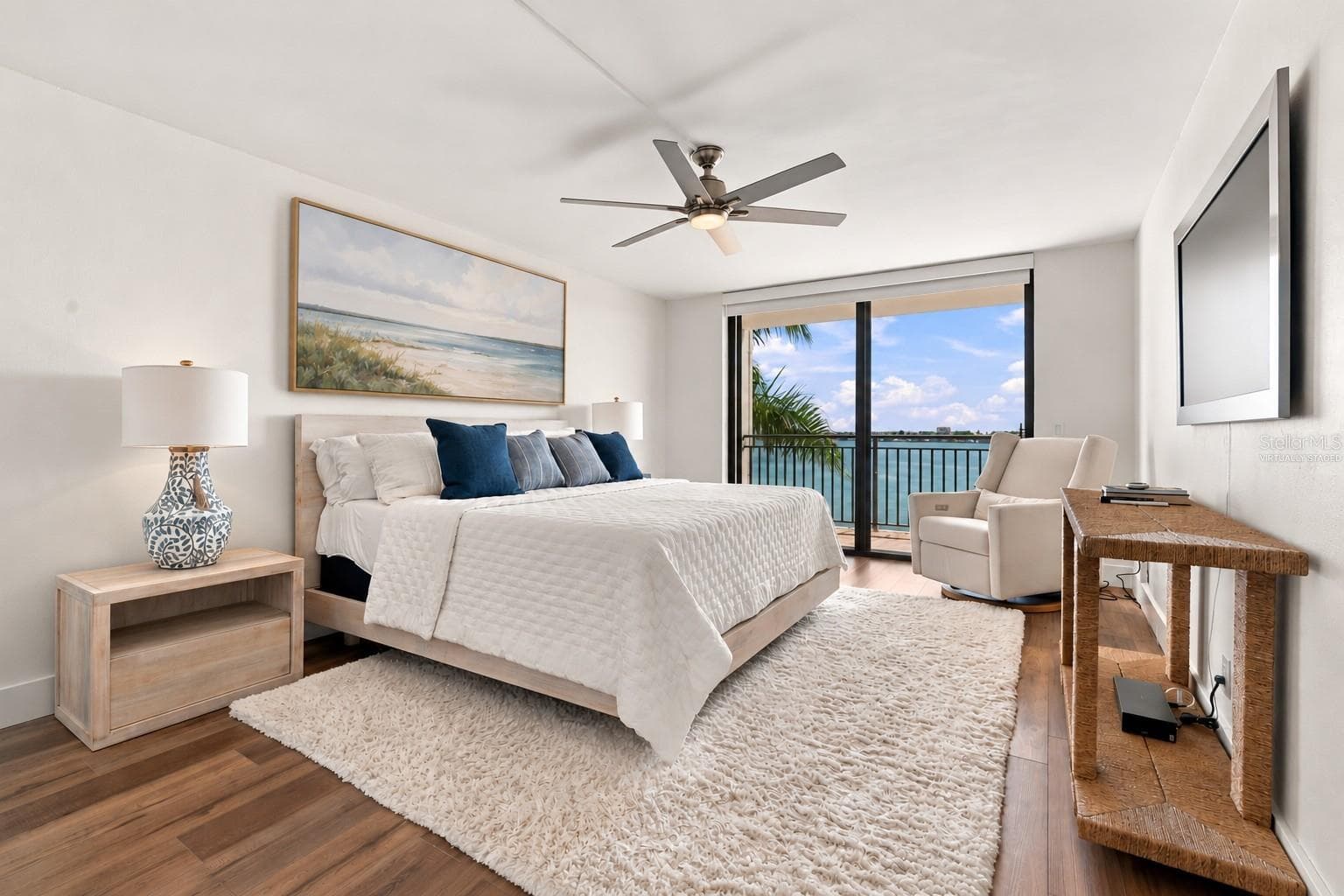 Virtually Staged - Primary Bedroom with water views - 5700 ESCONDIDA BLVD S #401, ST PETERSBURG