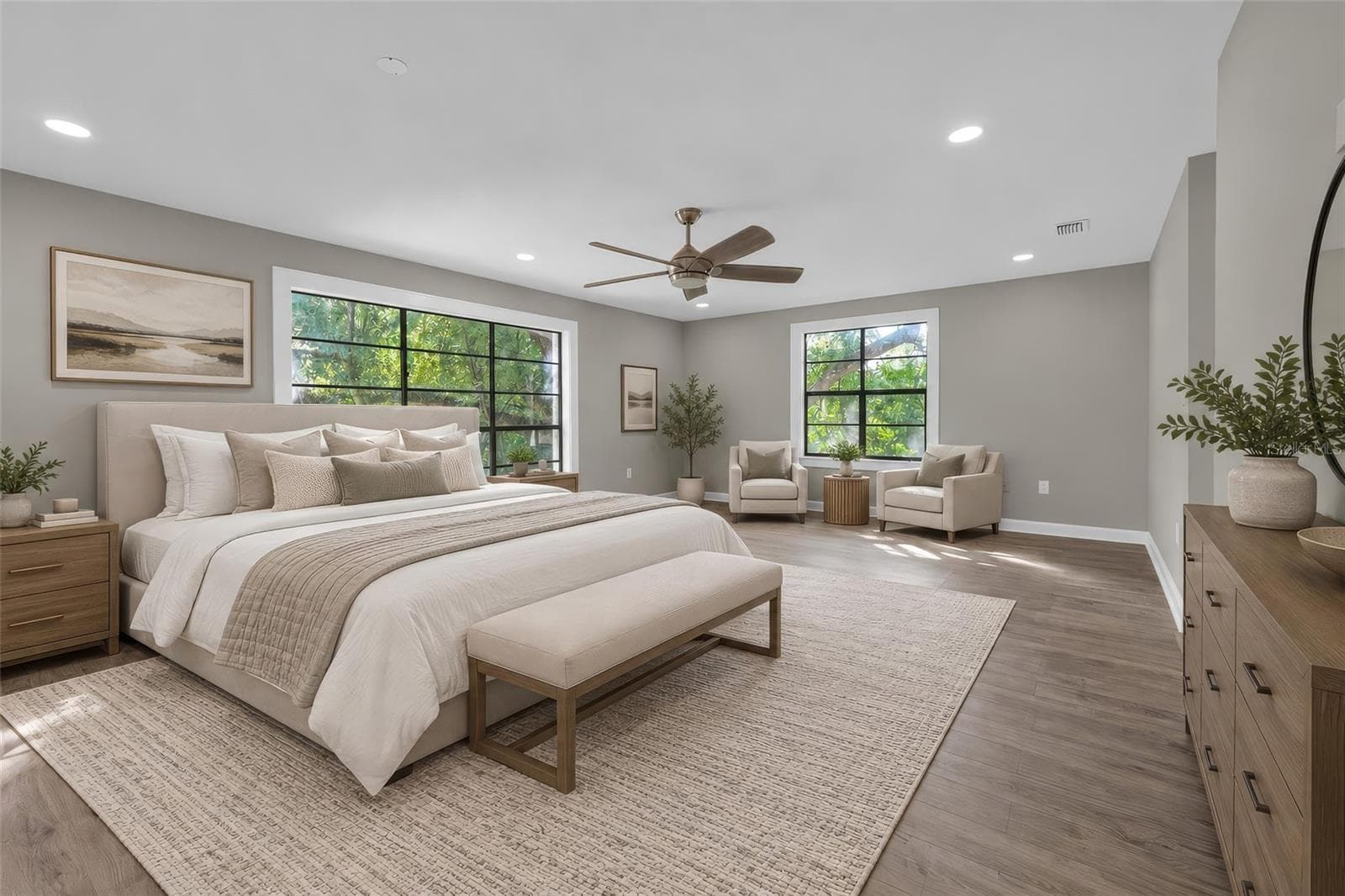 virtual staging of primary upstairs bedroom - 19 E MORNINGVIEW DR, EUSTIS