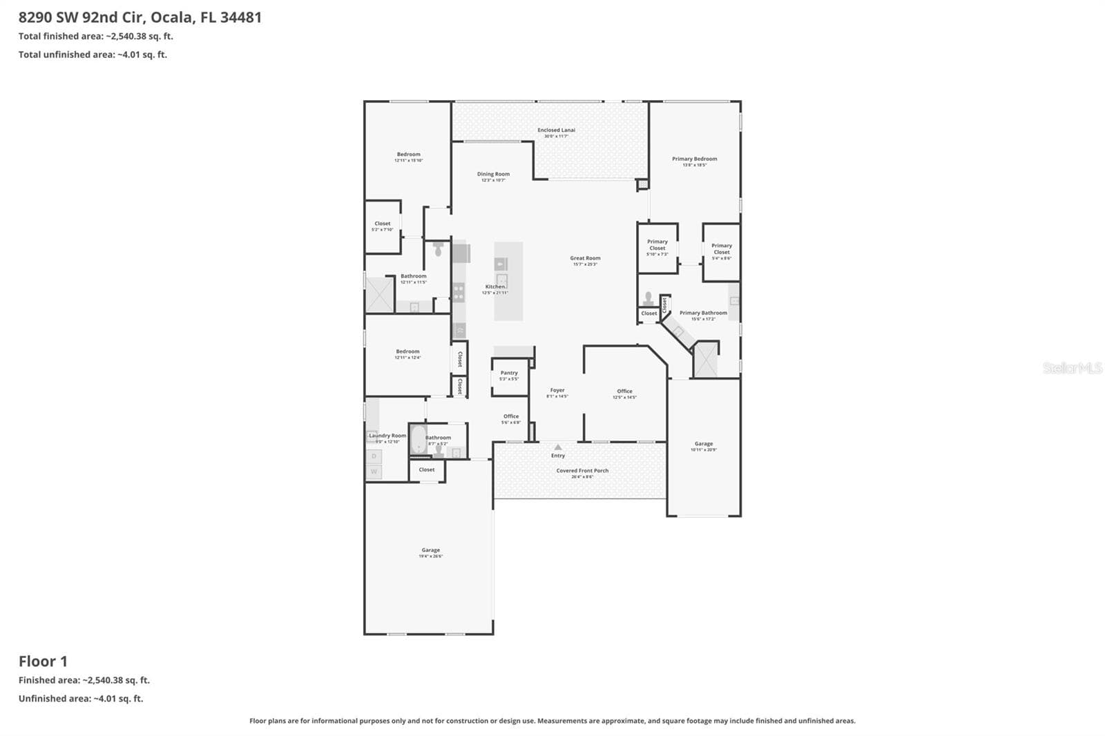 2021 Aberdeen floor plan with room dimensions, showcasing a thoughtfully designed split-bedroom layout with two spacious primary suite options—ideal for extended guests, multigenerational living, or those seeking additional privacy and comfort. - 8290 SW 92ND CIR, OCALA