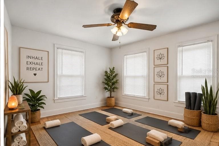 Upstairs bed 2 (virtually staged as a yoga session) - 1400 FLORIDA AVE, ST CLOUD