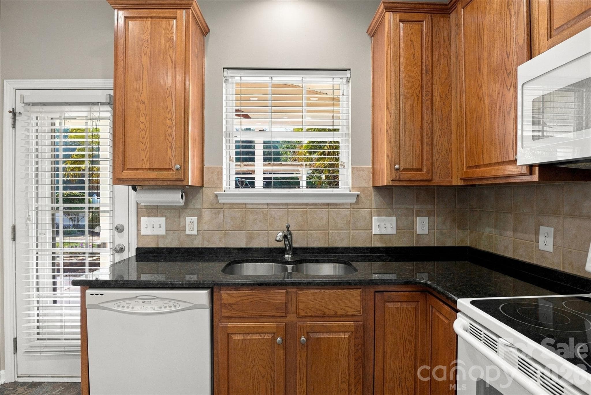 Double stainless steel sink with garbage disposal  overlooking the gardens in the back yard. - 608 Goldflower Drive, Rock Hill