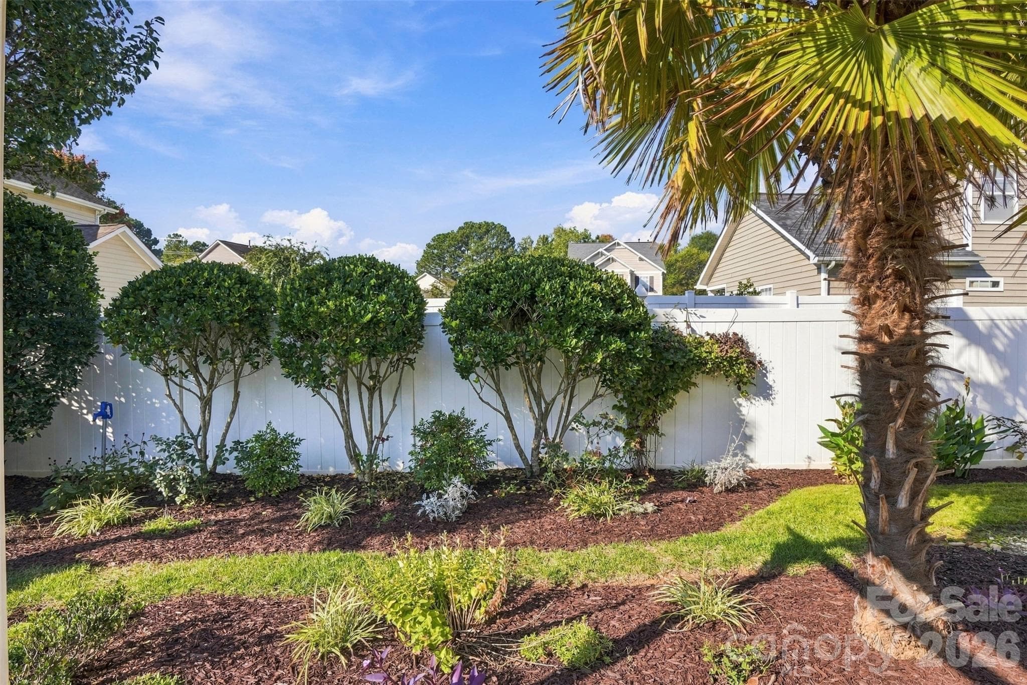 Back yard is fenced in with a vinyl privacy fence! Enjoy the many beautiful plants in the garden. - 608 Goldflower Drive, Rock Hill