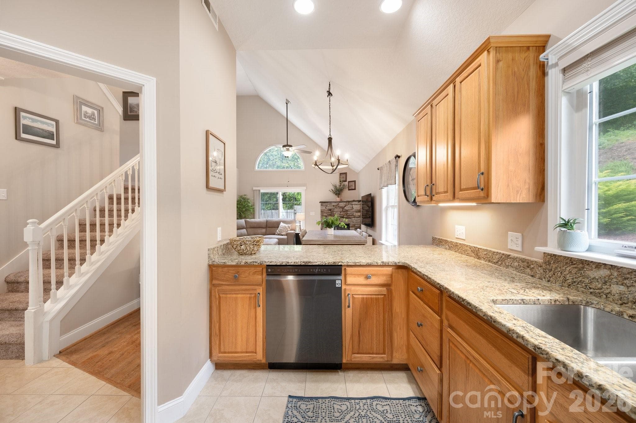 Kitchen Opens to Dining and Living Areas - 44 Viera Drive, Swannanoa