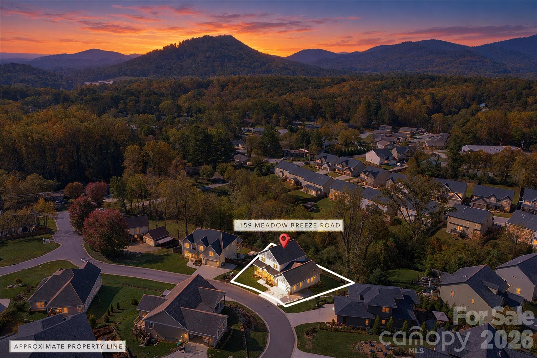 Aerial view with aprox lot lines - 159 Meadow Breeze Road, Arden