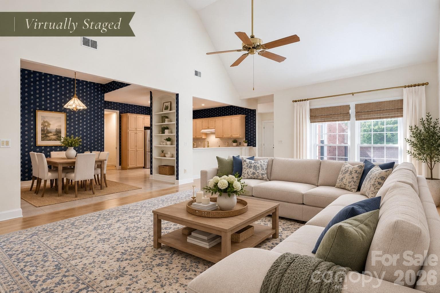 View of great room kitchen and breakfast nook virtually staged - 890 Lyerly Ridge Road NW, Concord