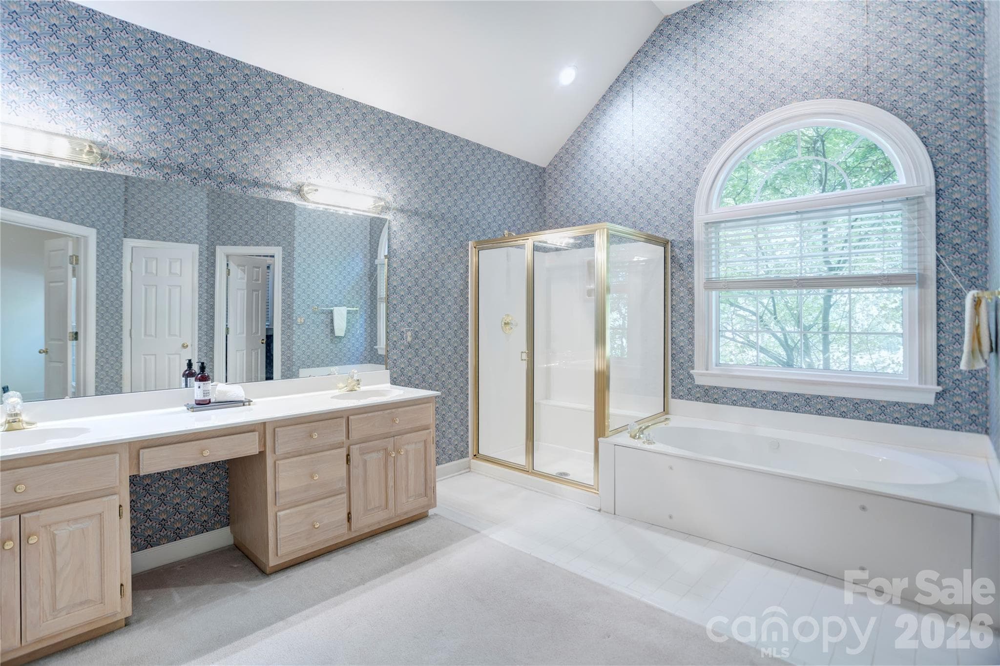 Primary bathroom with dual sinks, separate shower and tub - 890 Lyerly Ridge Road NW, Concord