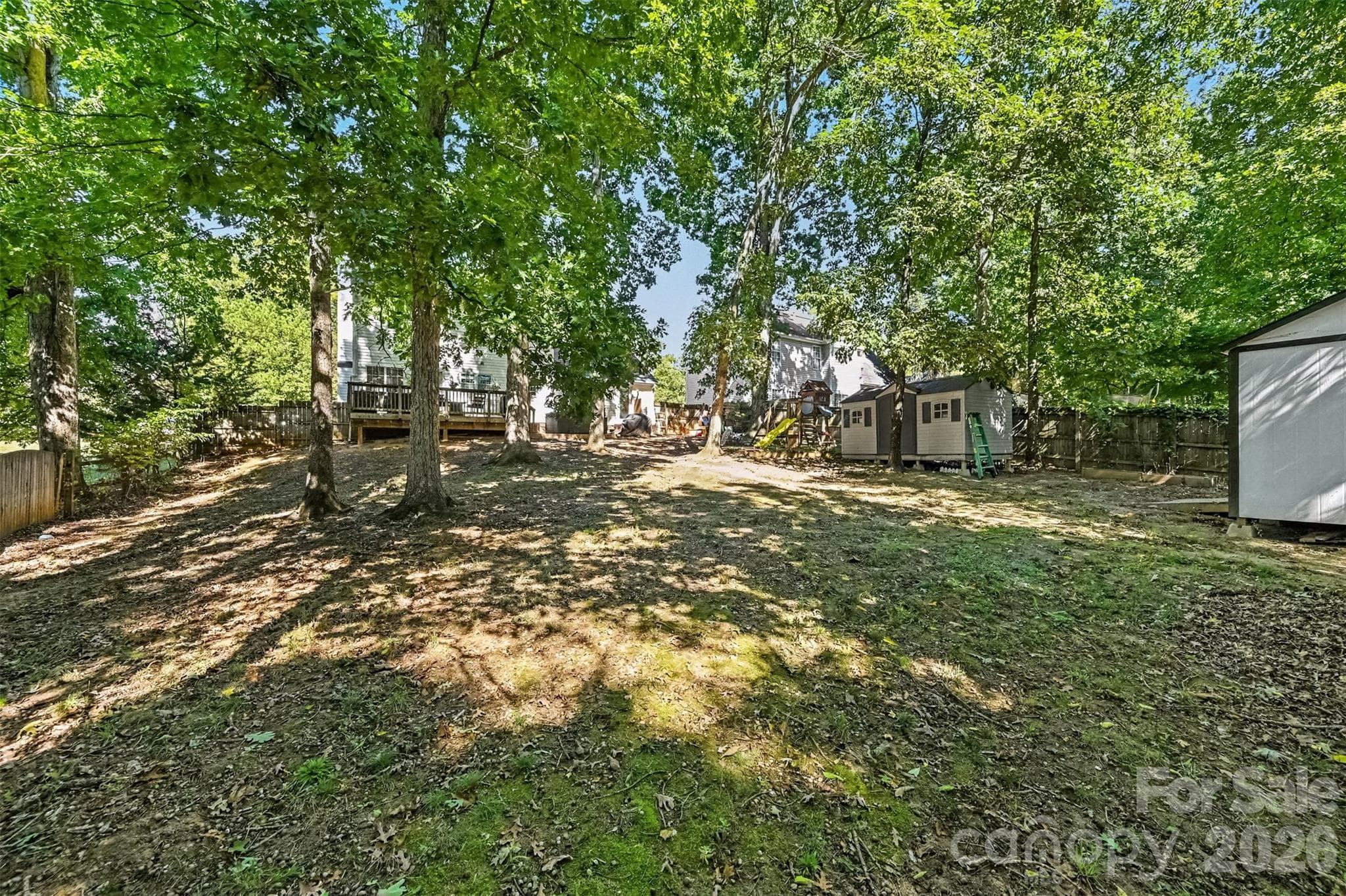 Large backyard with shop and shade - 129 Shade Tree Circle, Fort Mill
