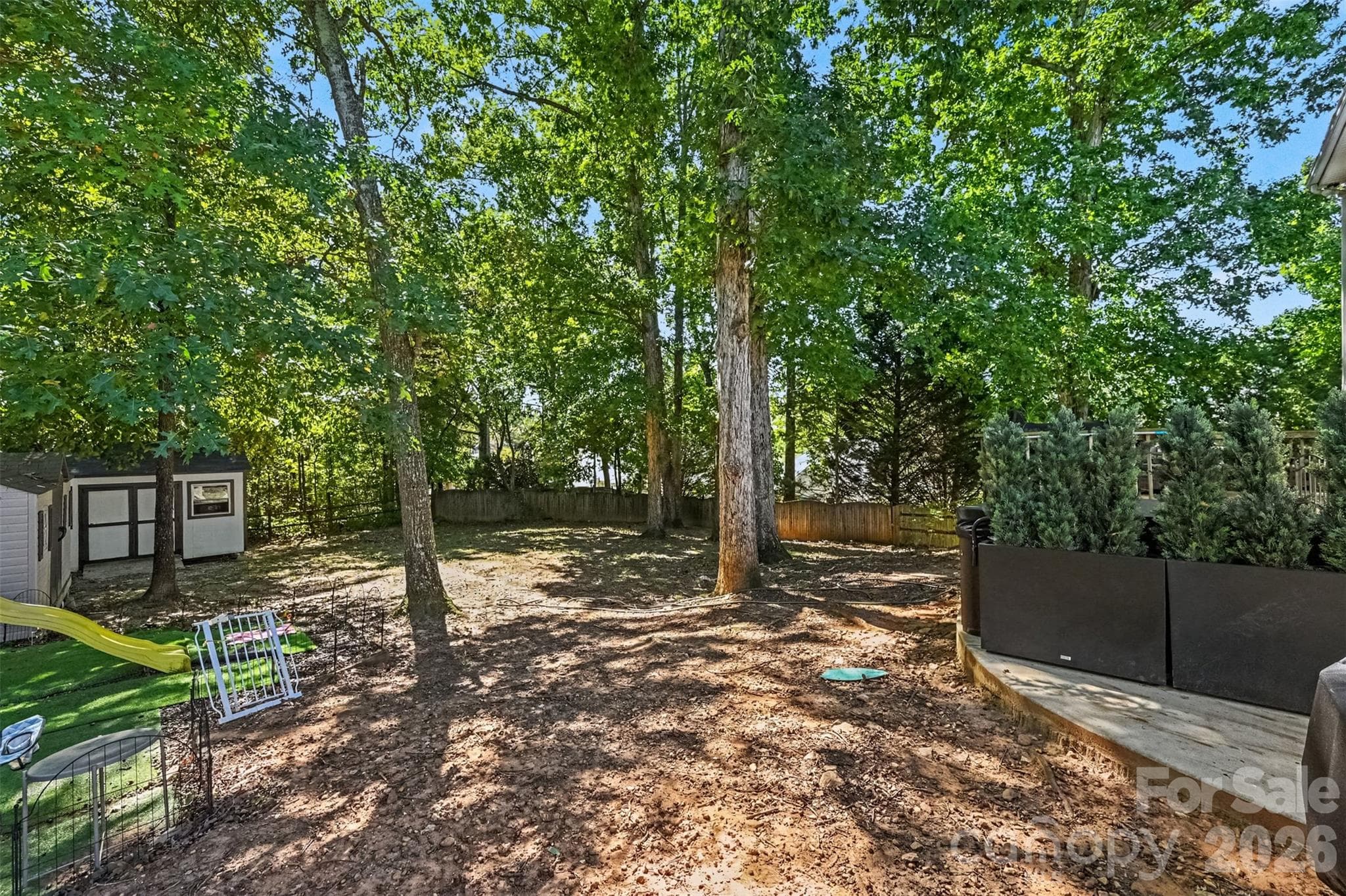 Large backyard with shop and shade - 129 Shade Tree Circle, Fort Mill