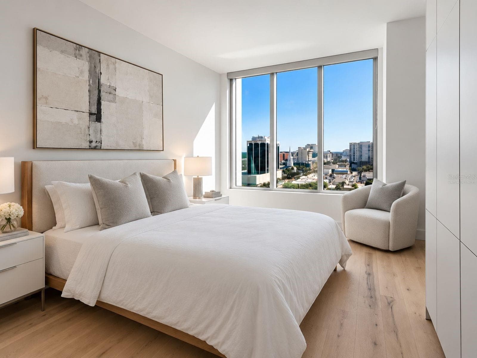Virtually Staged primary bedroom - 111 S PINEAPPLE AVE #1103, SARASOTA