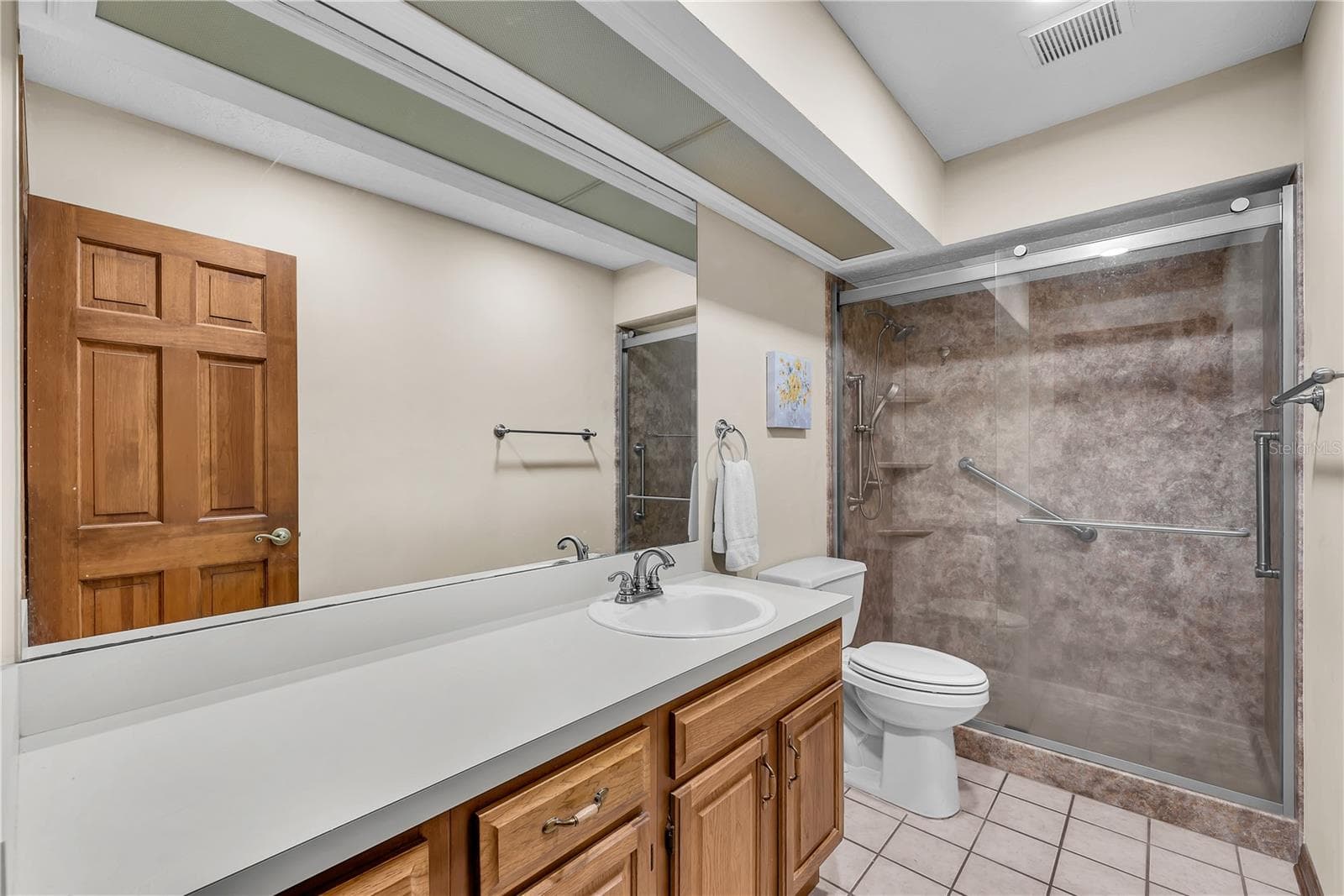 The secondary bedrooms share this hall bathroom with large walk-in shower and vanity with lots of storage. - 2421 OAK LANDING DR, BRANDON